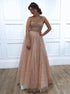 A Line One Shoulder Sparkly Sequins Tulle Prom Dresses LBQ2388